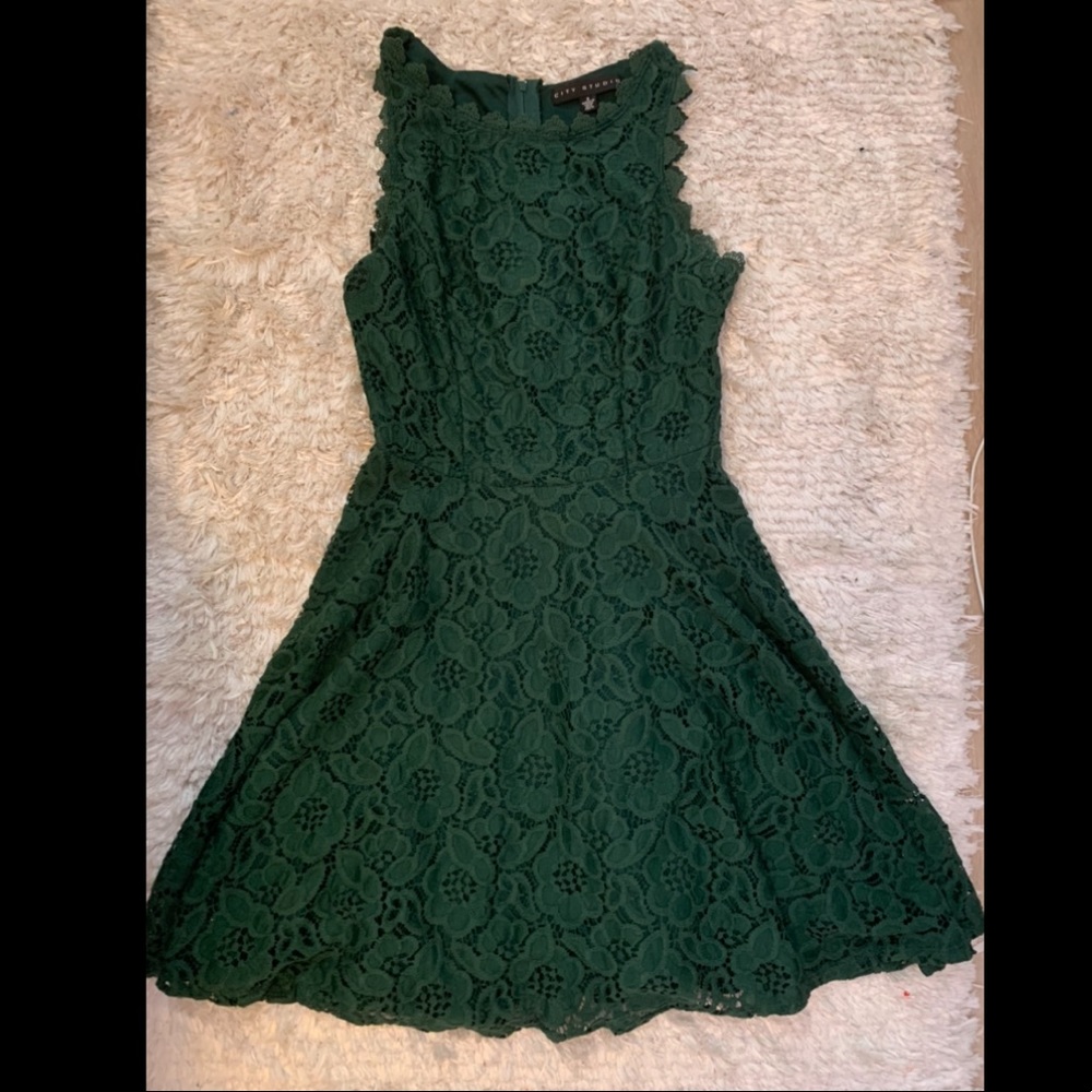 Olive Green Halter Lace Dress